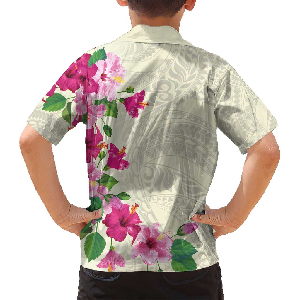 Hawaiian Hibiscus and Art Polynesian Tattoo Family Matching Puletasi and Hawaiian Shirt Beige Color LT03 - Polynesian Pride