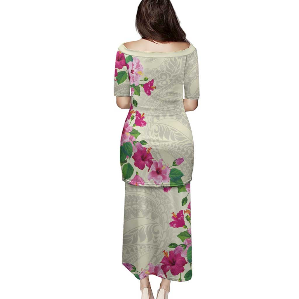 Hawaiian Hibiscus and Art Polynesian Tattoo Family Matching Puletasi and Hawaiian Shirt Beige Color LT03 - Polynesian Pride
