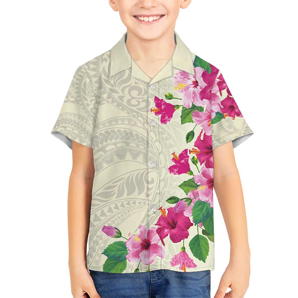 Hawaiian Hibiscus and Art Polynesian Tattoo Family Matching Summer Maxi Dress and Hawaiian Shirt Beige Color