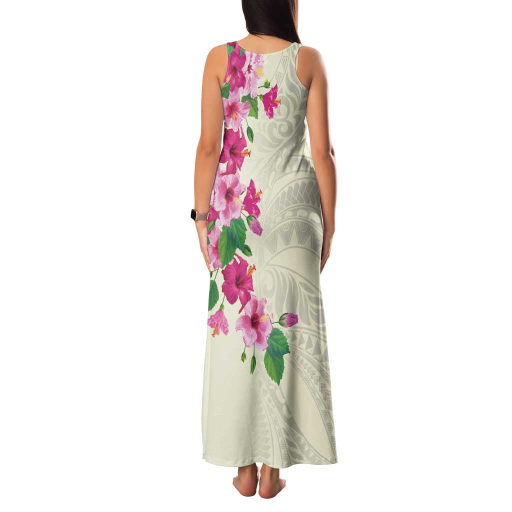 Hawaiian Hibiscus and Art Polynesian Tattoo Family Matching Tank Maxi Dress and Hawaiian Shirt Beige Color