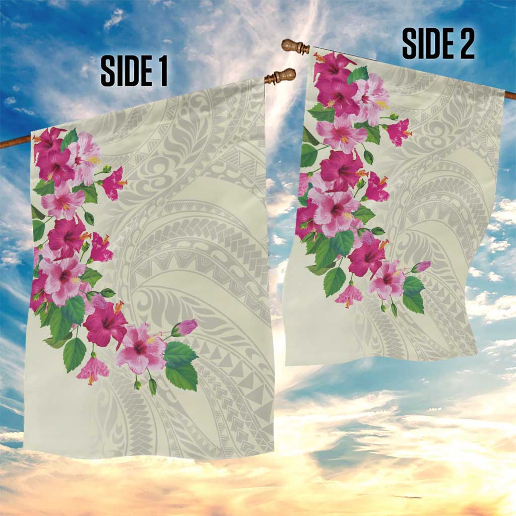 Hawaiian Hibiscus and Art Polynesian Tattoo Garden Flag Beige Color