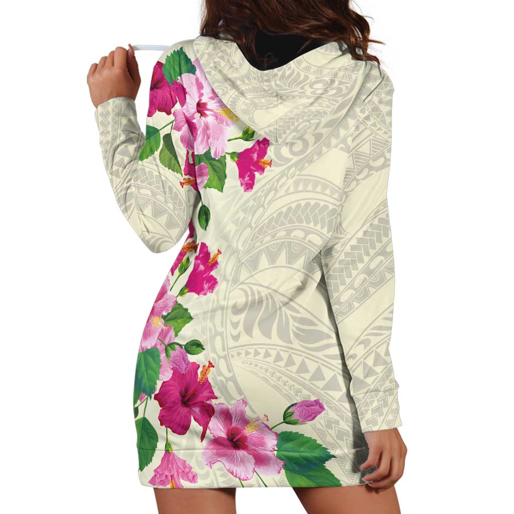 Hawaiian Hibiscus and Art Polynesian Tattoo Hoodie Dress Beige Color LT03 - Polynesian Pride