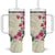 Hawaiian Hibiscus and Art Polynesian Tattoo Tumbler With Handle Beige Color