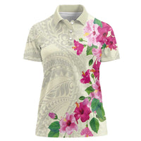 Hawaiian Hibiscus and Art Polynesian Tattoo Women Polo Shirt Beige Color LT03 Female Beige - Polynesian Pride