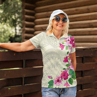 Hawaiian Hibiscus and Art Polynesian Tattoo Women Polo Shirt Beige Color LT03 - Polynesian Pride