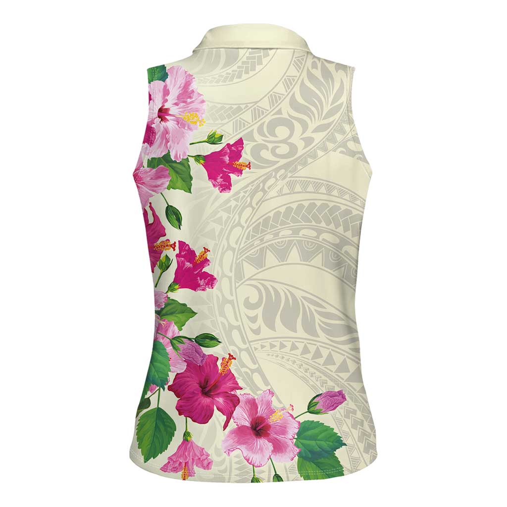 Hawaiian Hibiscus and Art Polynesian Tattoo Women Sleeveless Polo Shirt Beige Color LT03 - Polynesian Pride
