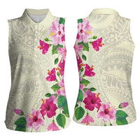 Hawaiian Hibiscus and Art Polynesian Tattoo Women Sleeveless Polo Shirt Beige Color LT03 - Polynesian Pride