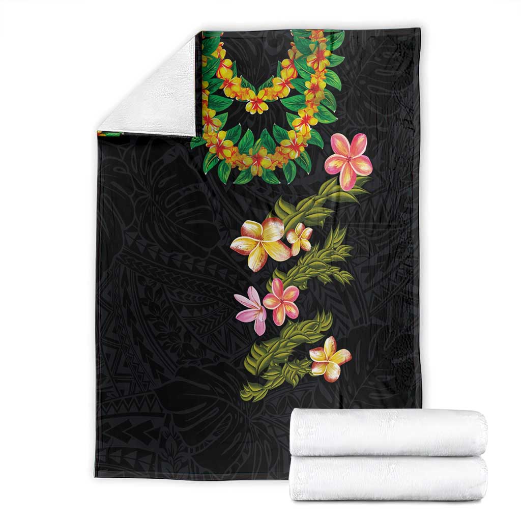 Hawaiian Lei Plumeria and Tropical Leaves Blanket Watercolor Style