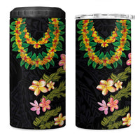 Hawaiian Lei Plumeria and Tropical Leaves 4 in 1 Can Cooler Tumbler Watercolor Style LT03 One Size: 16 oz Black - Polynesian Pride