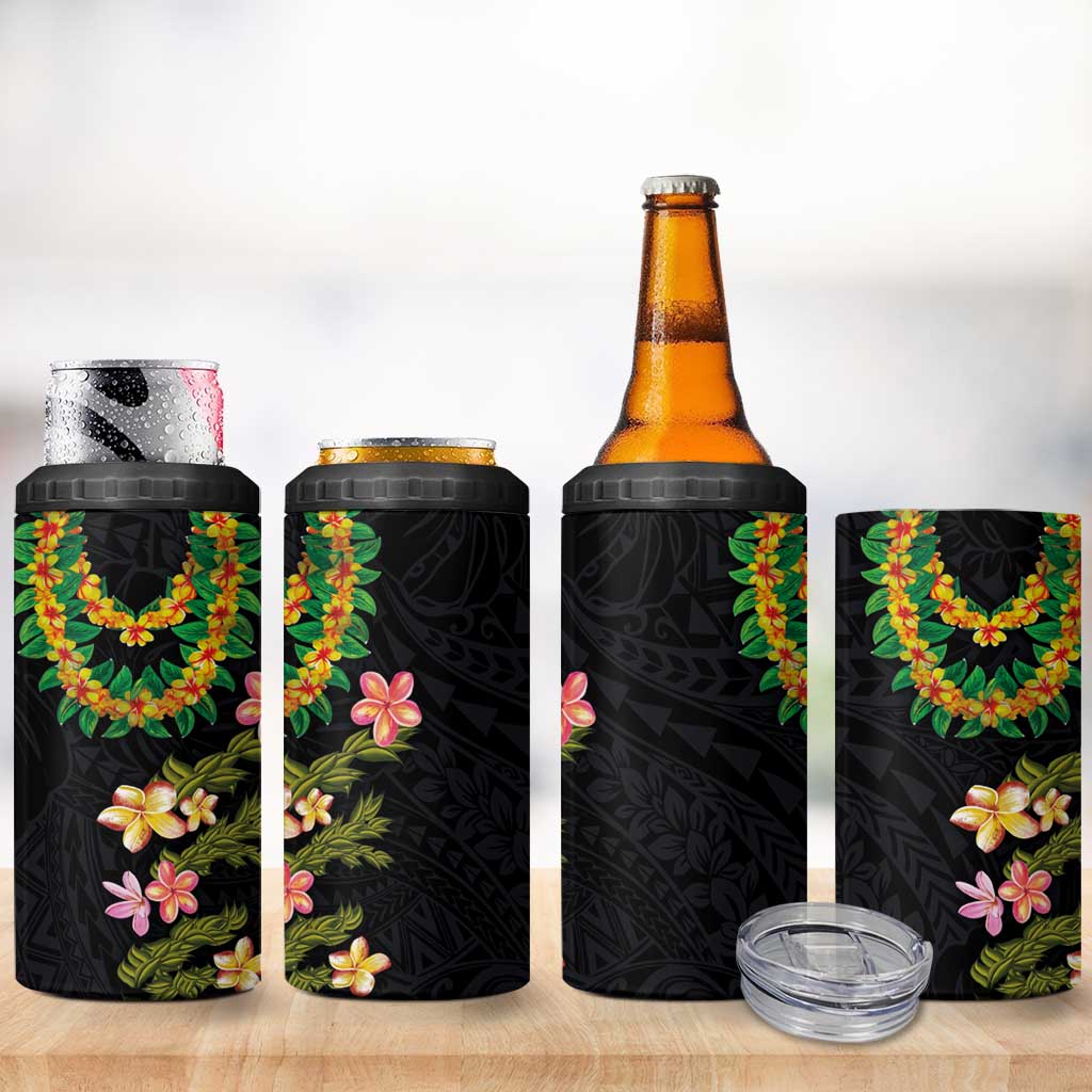 Hawaiian Lei Plumeria and Tropical Leaves 4 in 1 Can Cooler Tumbler Watercolor Style LT03 - Polynesian Pride