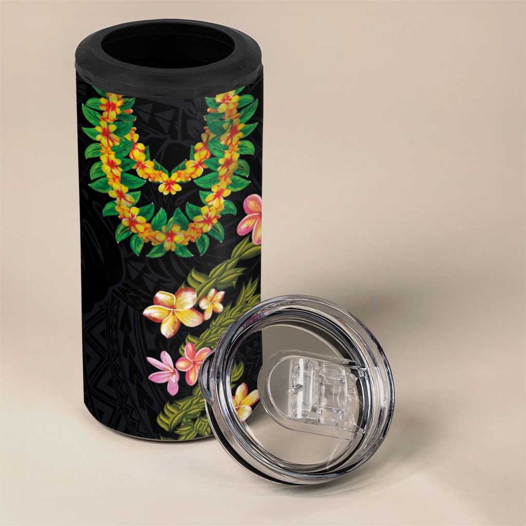 Hawaiian Lei Plumeria and Tropical Leaves 4 in 1 Can Cooler Tumbler Watercolor Style LT03 - Polynesian Pride