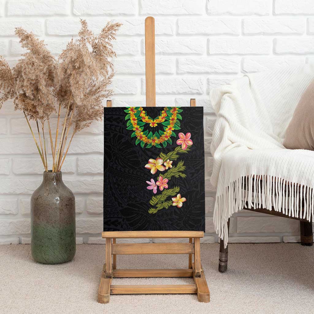 Hawaiian Lei Plumeria and Tropical Leaves Canvas Wall Art Watercolor Style