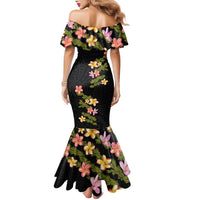 Hawaiian Lei Plumeria and Tropical Leaves Family Matching Mermaid Dress and Hawaiian Shirt Watercolor Style LT03 - Polynesian Pride