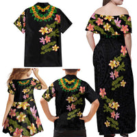 Hawaiian Lei Plumeria and Tropical Leaves Family Matching Off Shoulder Maxi Dress and Hawaiian Shirt Watercolor Style LT03 - Polynesian Pride
