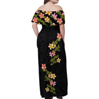 Hawaiian Lei Plumeria and Tropical Leaves Family Matching Off Shoulder Maxi Dress and Hawaiian Shirt Watercolor Style LT03 - Polynesian Pride