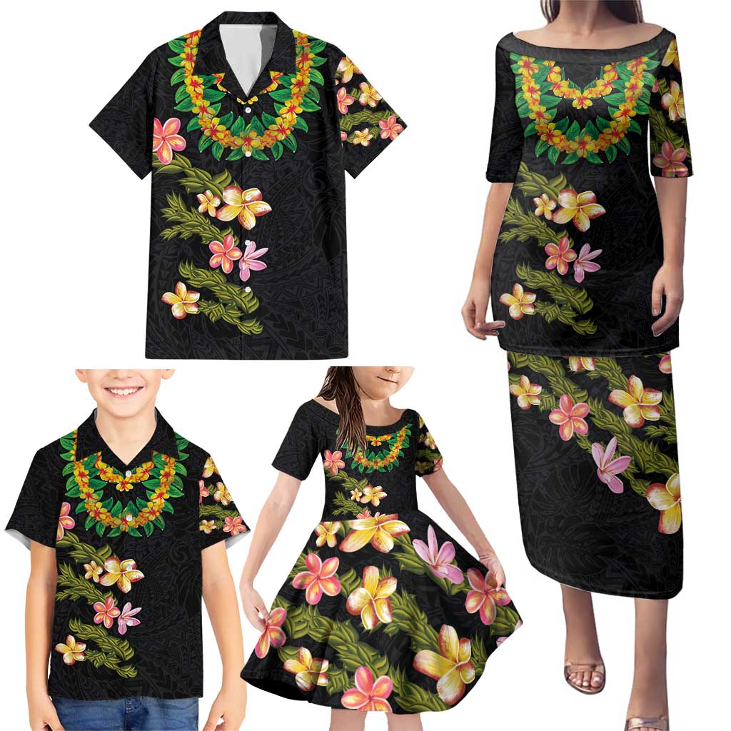 Hawaiian Lei Plumeria and Tropical Leaves Family Matching Puletasi and Hawaiian Shirt Watercolor Style LT03 - Polynesian Pride