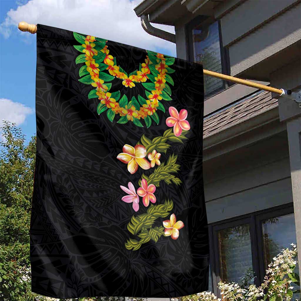 Hawaiian Lei Plumeria and Tropical Leaves Garden Flag Watercolor Style