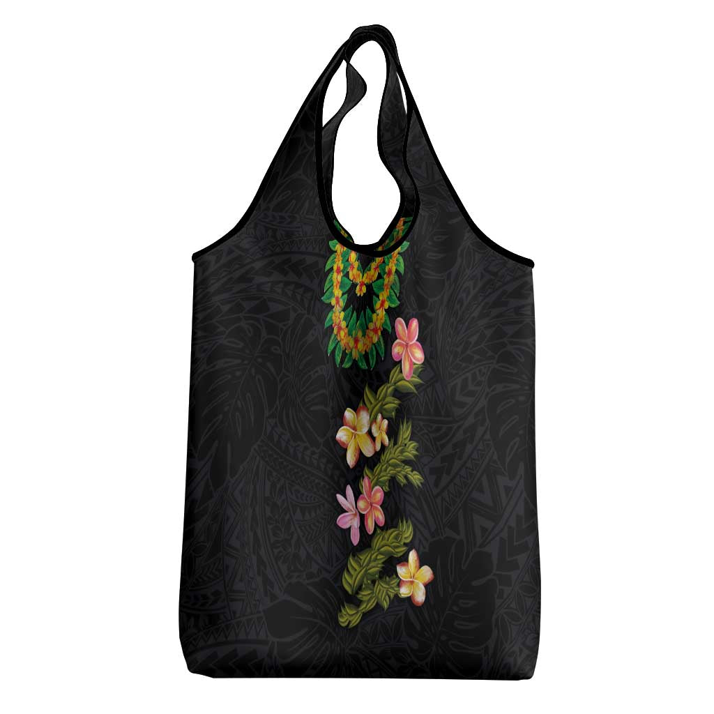 Hawaiian Lei Plumeria and Tropical Leaves Grocery Bag Watercolor Style