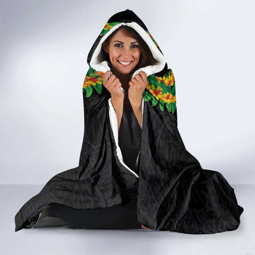 Hawaiian Lei Plumeria and Tropical Leaves Hooded Blanket Watercolor Style