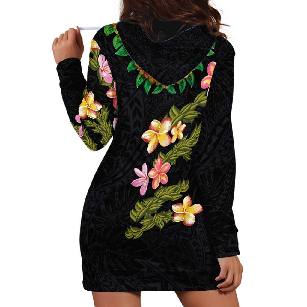Hawaiian Lei Plumeria and Tropical Leaves Hoodie Dress Watercolor Style LT03 - Polynesian Pride