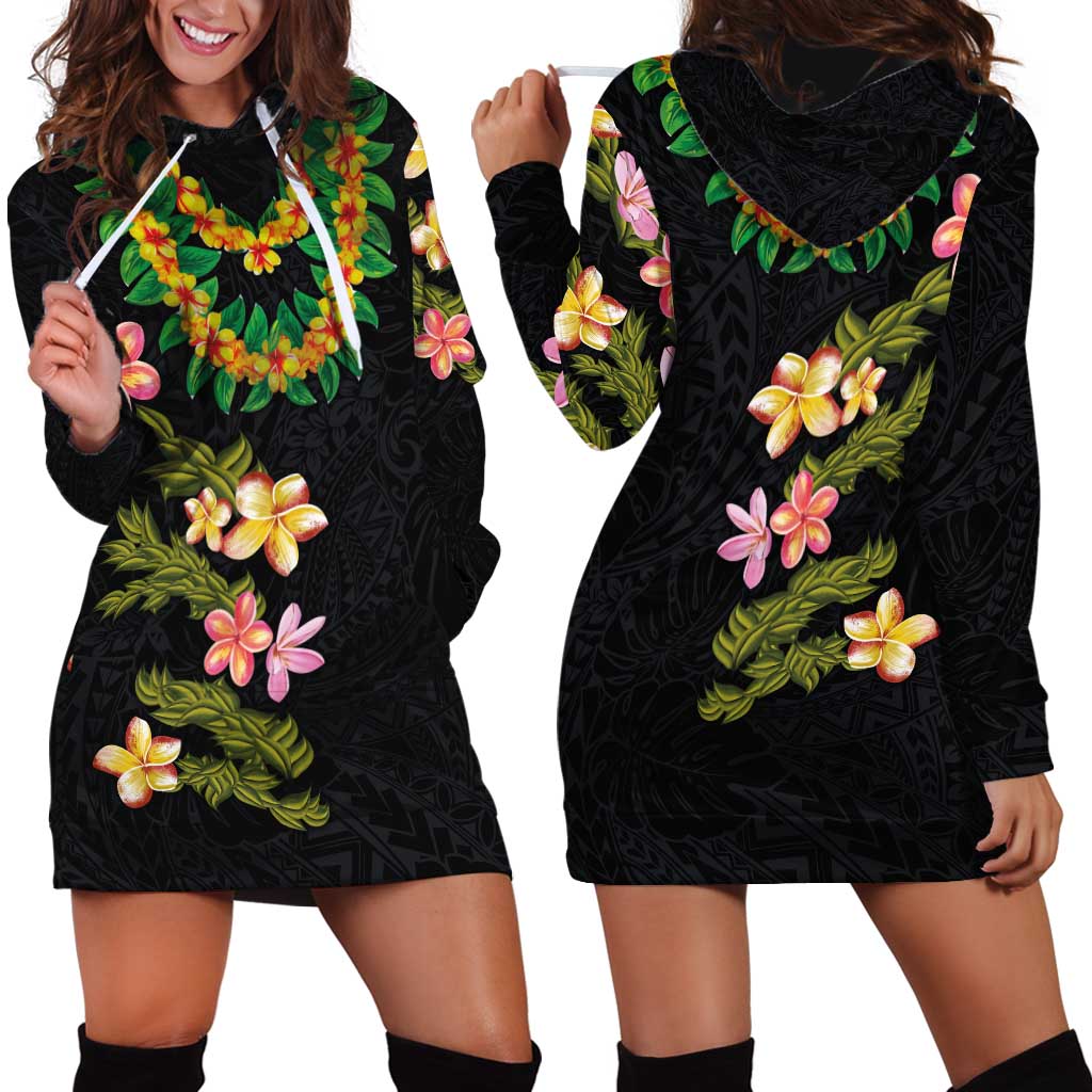 Hawaiian Lei Plumeria and Tropical Leaves Hoodie Dress Watercolor Style LT03 - Polynesian Pride