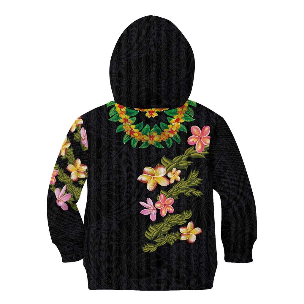 Hawaiian Lei Plumeria and Tropical Leaves Kid Hoodie Watercolor Style LT03 - Polynesian Pride