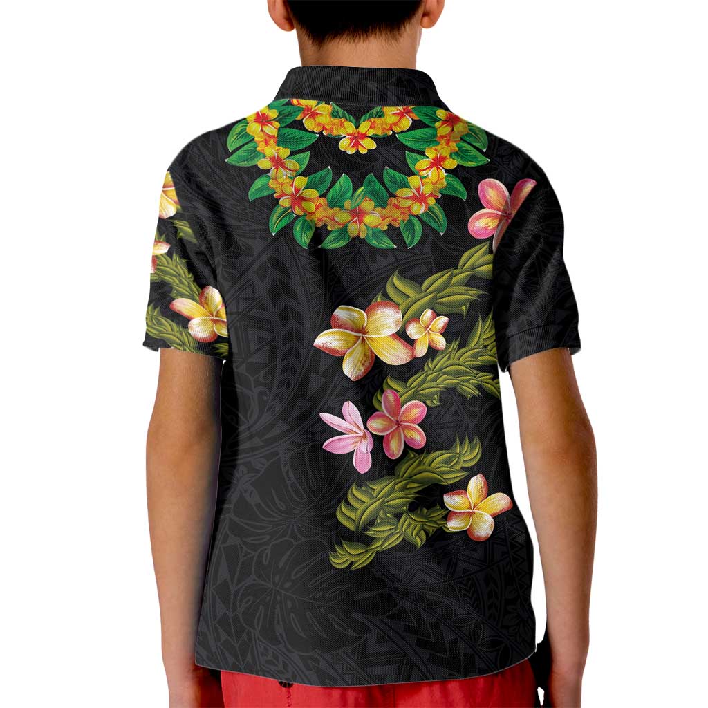 Hawaiian Lei Plumeria and Tropical Leaves Kid Polo Shirt Watercolor Style LT03 - Polynesian Pride