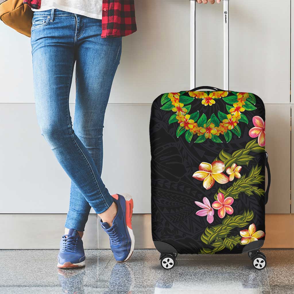 Hawaiian Lei Plumeria and Tropical Leaves Luggage Cover Watercolor Style LT03 - Polynesian Pride