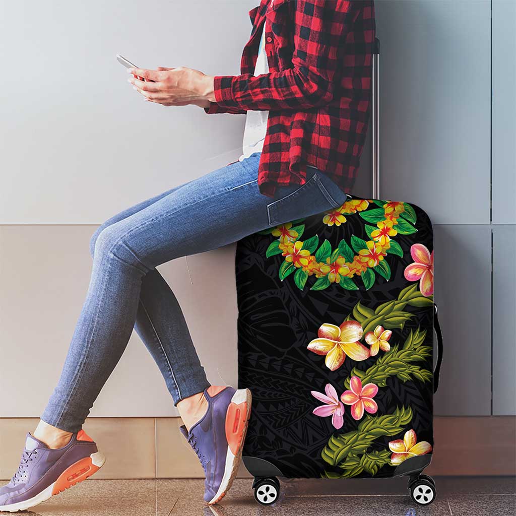 Hawaiian Lei Plumeria and Tropical Leaves Luggage Cover Watercolor Style LT03 - Polynesian Pride