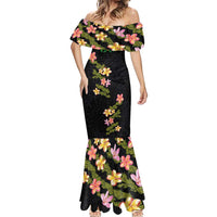Hawaiian Lei Plumeria and Tropical Leaves Mermaid Dress Watercolor Style LT03 - Polynesian Pride
