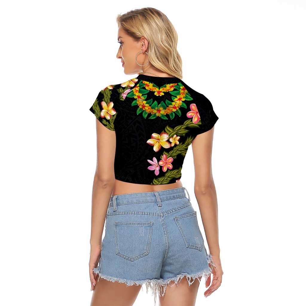 Hawaiian Lei Plumeria and Tropical Leaves Raglan Cropped T Shirt Watercolor Style LT03 - Polynesian Pride