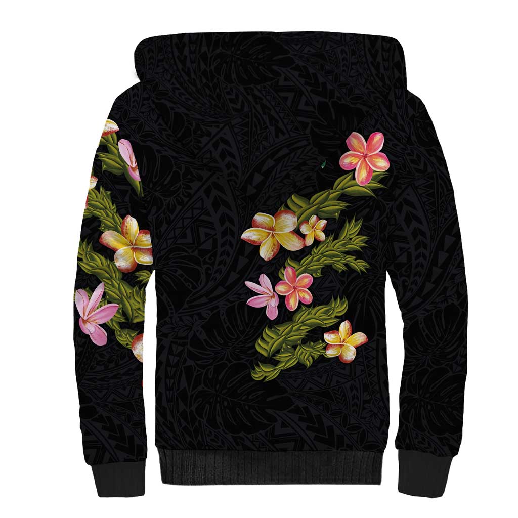 Hawaiian Lei Plumeria and Tropical Leaves Sherpa Hoodie Watercolor Style LT03 - Polynesian Pride
