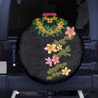 Hawaiian Lei Plumeria and Tropical Leaves Spare Tire Cover Watercolor Style LT03 No hole Black - Polynesian Pride