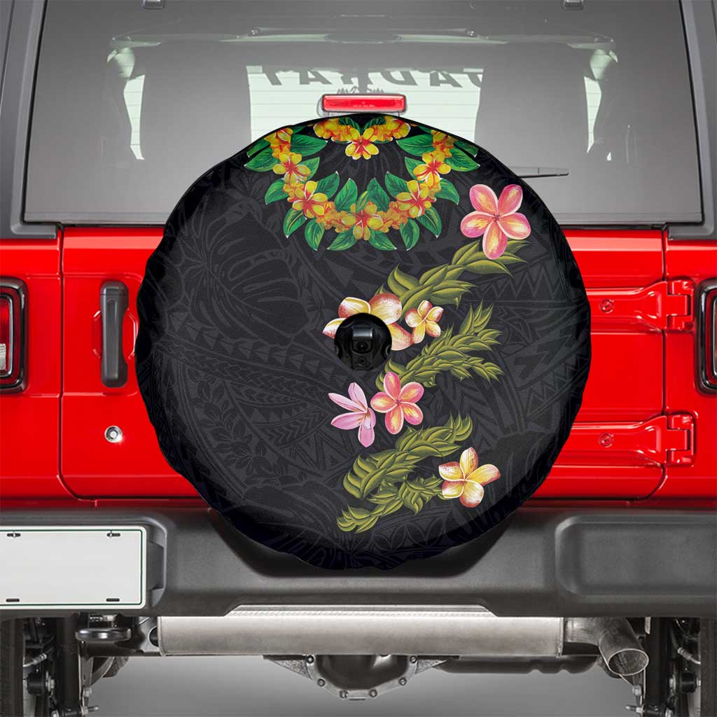 Hawaiian Lei Plumeria and Tropical Leaves Spare Tire Cover Watercolor Style LT03 - Polynesian Pride