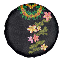 Hawaiian Lei Plumeria and Tropical Leaves Spare Tire Cover Watercolor Style LT03 - Polynesian Pride