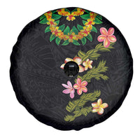 Hawaiian Lei Plumeria and Tropical Leaves Spare Tire Cover Watercolor Style LT03 - Polynesian Pride