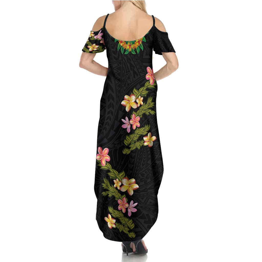 Hawaiian Lei Plumeria and Tropical Leaves Summer Maxi Dress Watercolor Style LT03 - Polynesian Pride
