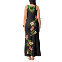 Hawaiian Lei Plumeria and Tropical Leaves Tank Maxi Dress Watercolor Style LT03 - Polynesian Pride