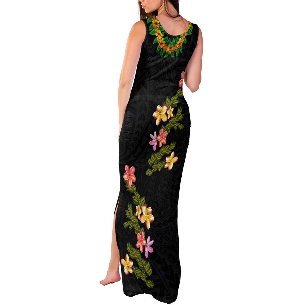 Hawaiian Lei Plumeria and Tropical Leaves Tank Maxi Dress Watercolor Style LT03 - Polynesian Pride