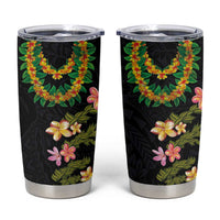 Hawaiian Lei Plumeria and Tropical Leaves Tumbler Cup Watercolor Style LT03 Black - Polynesian Pride