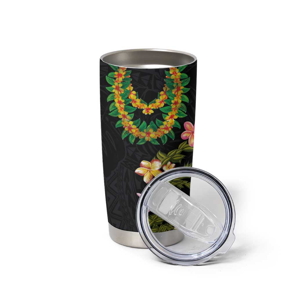 Hawaiian Lei Plumeria and Tropical Leaves Tumbler Cup Watercolor Style LT03 - Polynesian Pride