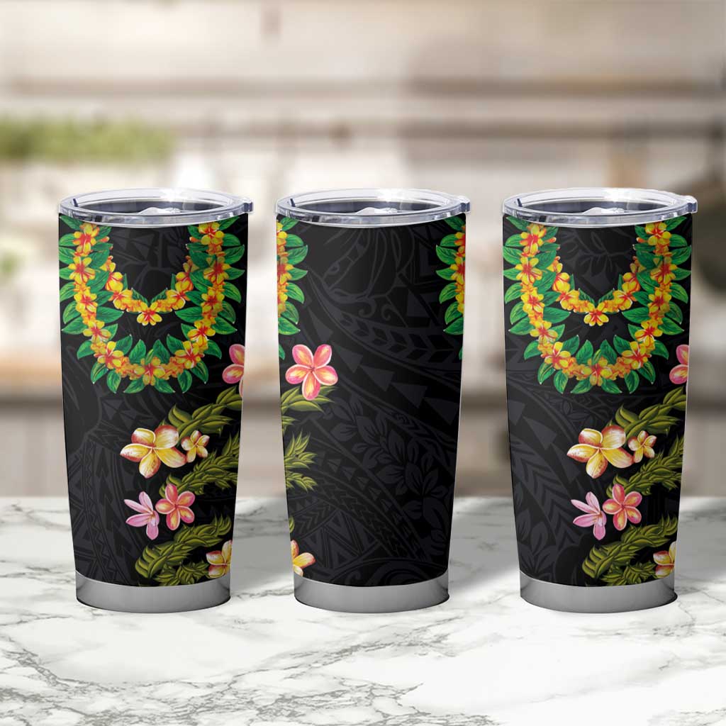 Hawaiian Lei Plumeria and Tropical Leaves Tumbler Cup Watercolor Style LT03 - Polynesian Pride