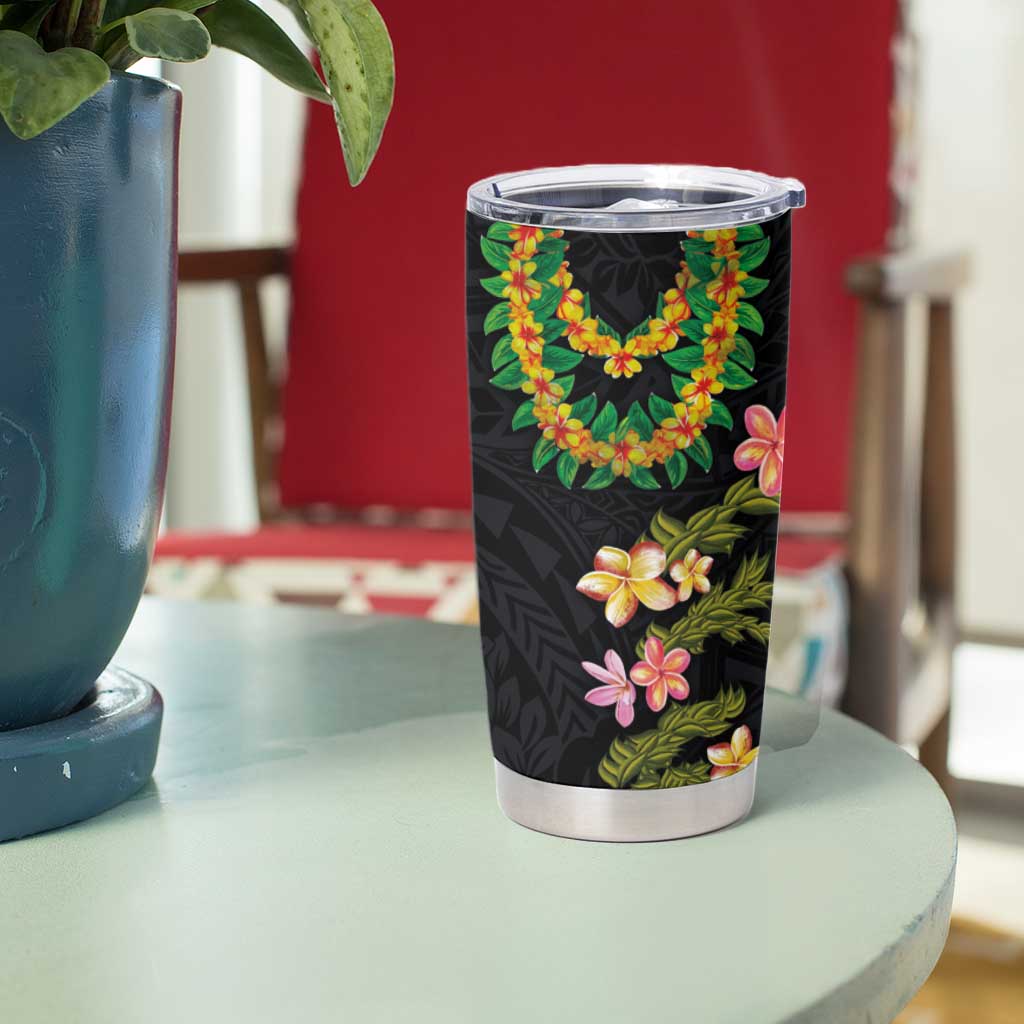 Hawaiian Lei Plumeria and Tropical Leaves Tumbler Cup Watercolor Style LT03 - Polynesian Pride