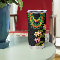 Hawaiian Lei Plumeria and Tropical Leaves Tumbler Cup Watercolor Style LT03 - Polynesian Pride