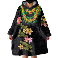 Hawaiian Lei Plumeria and Tropical Leaves Wearable Blanket Hoodie Watercolor Style LT03 - Polynesian Pride