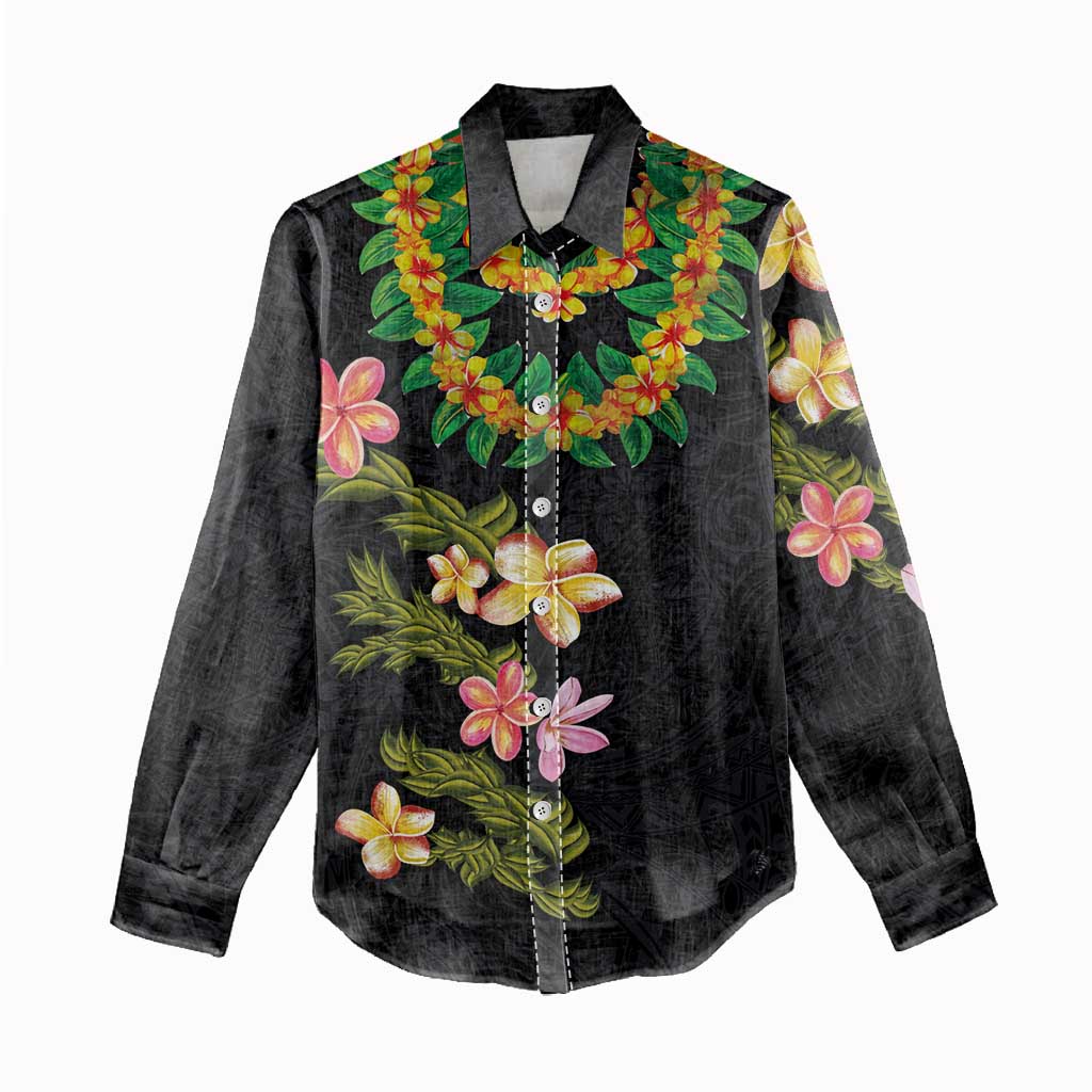 Hawaiian Lei Plumeria and Tropical Leaves Women Casual Shirt Watercolor Style LT03 - Polynesian Pride