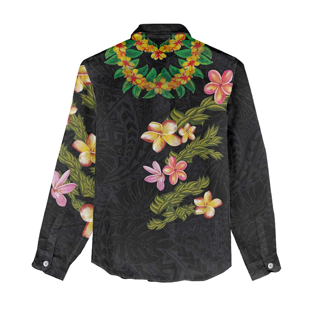 Hawaiian Lei Plumeria and Tropical Leaves Women Casual Shirt Watercolor Style LT03 - Polynesian Pride