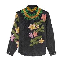 Hawaiian Lei Plumeria and Tropical Leaves Women Casual Shirt Watercolor Style LT03 - Polynesian Pride