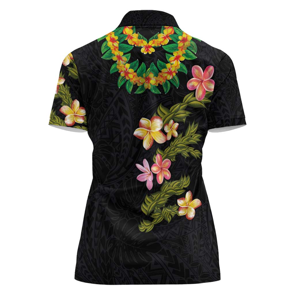 Hawaiian Lei Plumeria and Tropical Leaves Women Polo Shirt Watercolor Style LT03 - Polynesian Pride