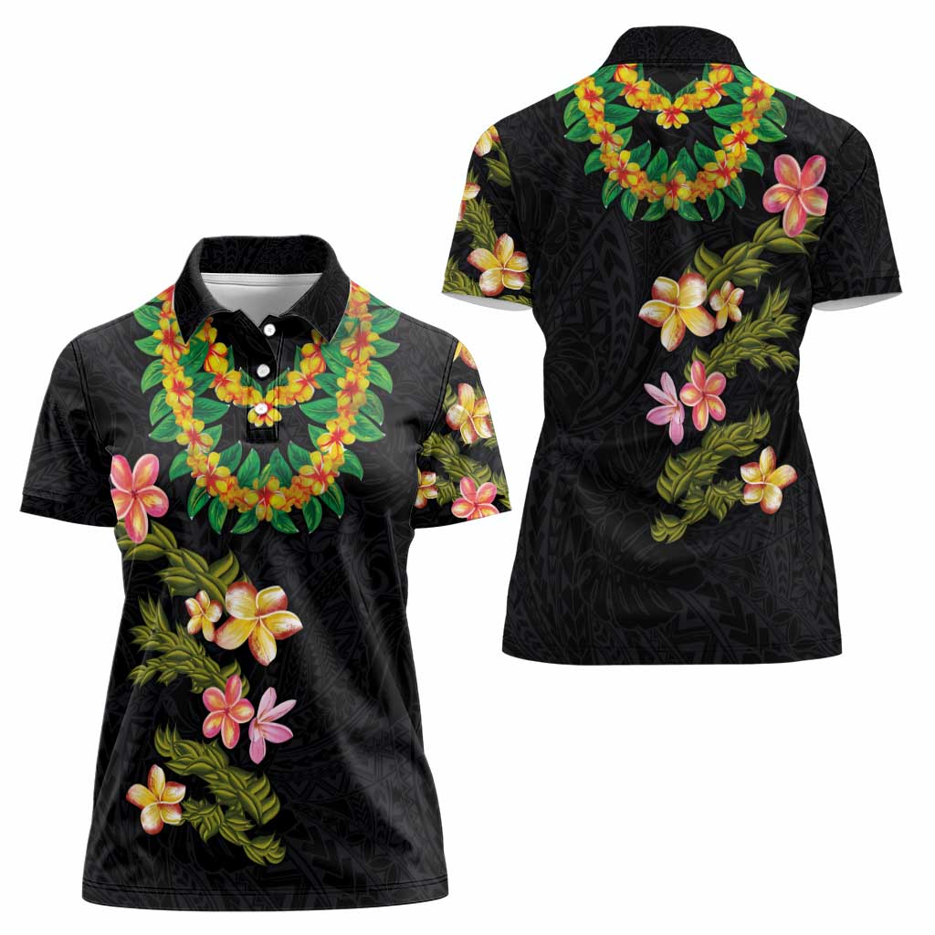 Hawaiian Lei Plumeria and Tropical Leaves Women Polo Shirt Watercolor Style LT03 - Polynesian Pride
